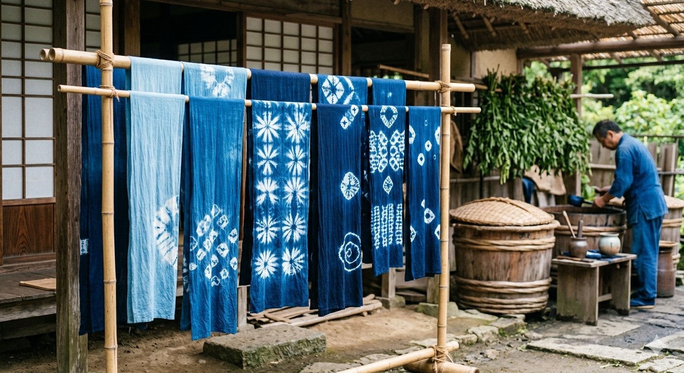 Awa Aizome — deep Japan Blue indigo dyeing with sukumo fermented paste from Tokushima, the indigo-producing capital since the 16th century