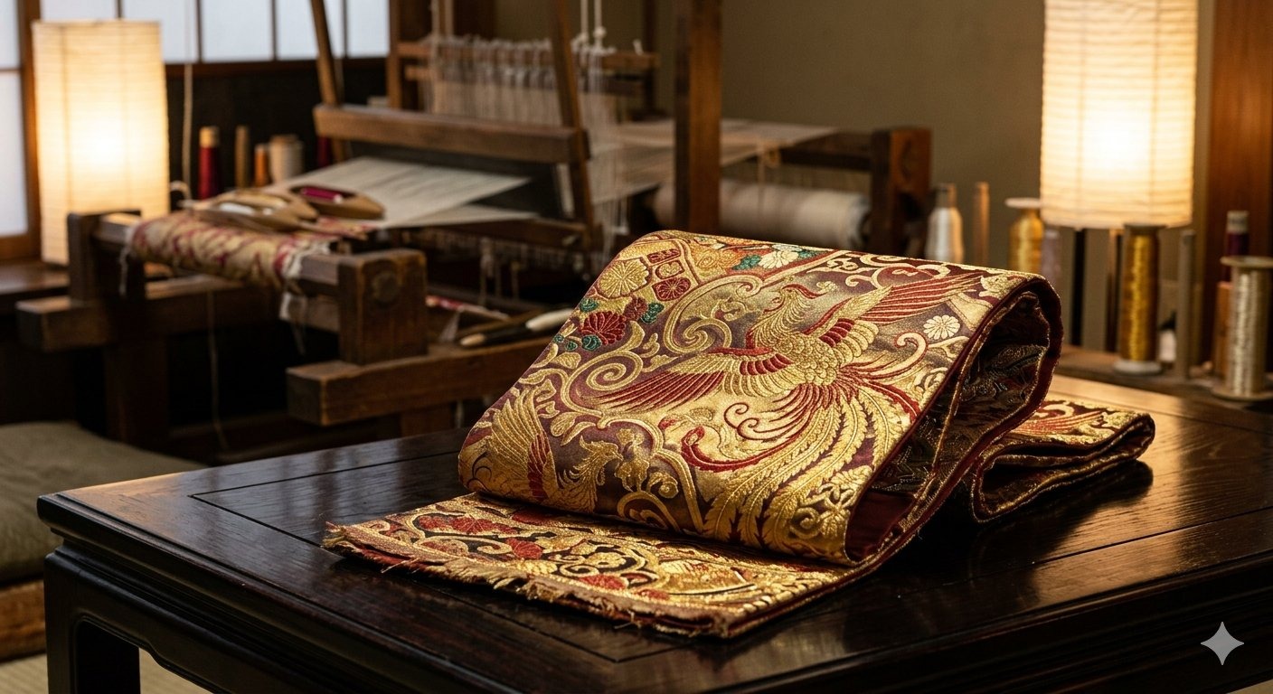 Nishijin-ori — gold-thread brocade and obi silk weaving from northwestern Kyoto, the imperial textile capital of Japan for over a thousand years