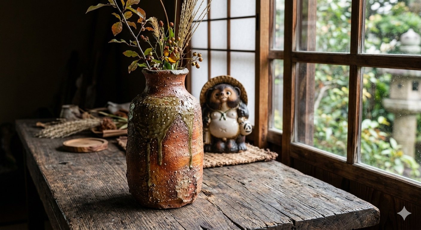 Shigaraki Ware — rugged stoneware and the famous smiling tanuki raccoon-dog statues from one of Japan's Six Ancient Kilns in Shiga