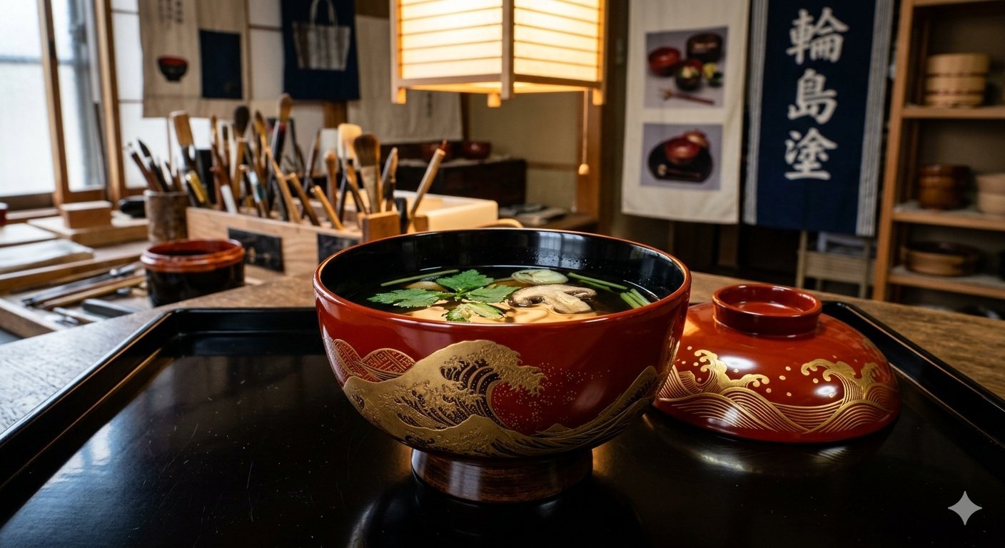 Wajima Nuri lacquerware — Japan's finest lacquer with 124 production steps and chinkin gold engraving from the Noto Peninsula