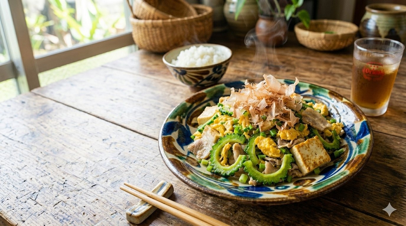 Goya champuru — Okinawan bitter melon stir-fry with spam, egg, and tofu