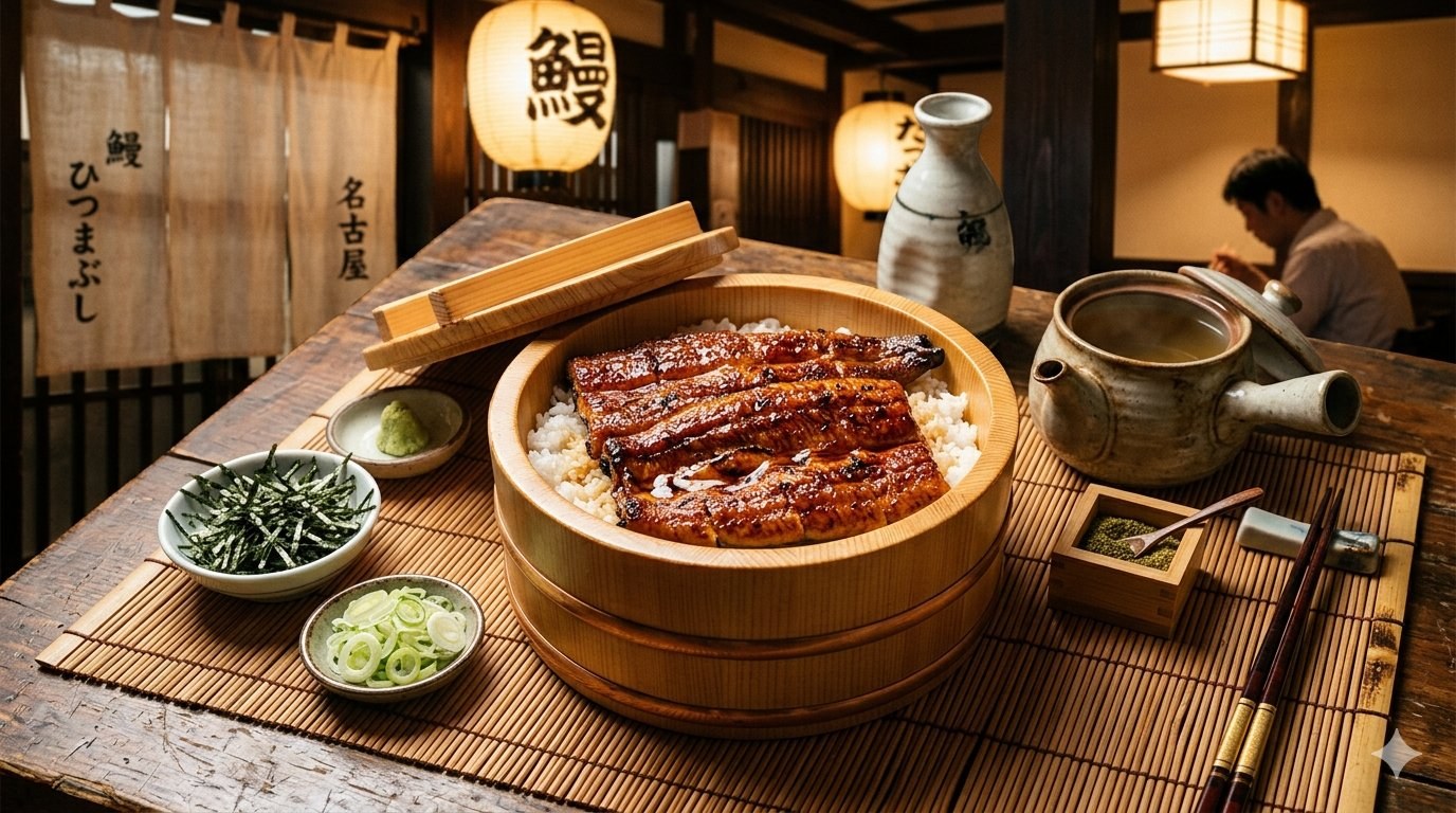 Nagoya hitsumabushi — charcoal-grilled eel over rice, eaten three different ways