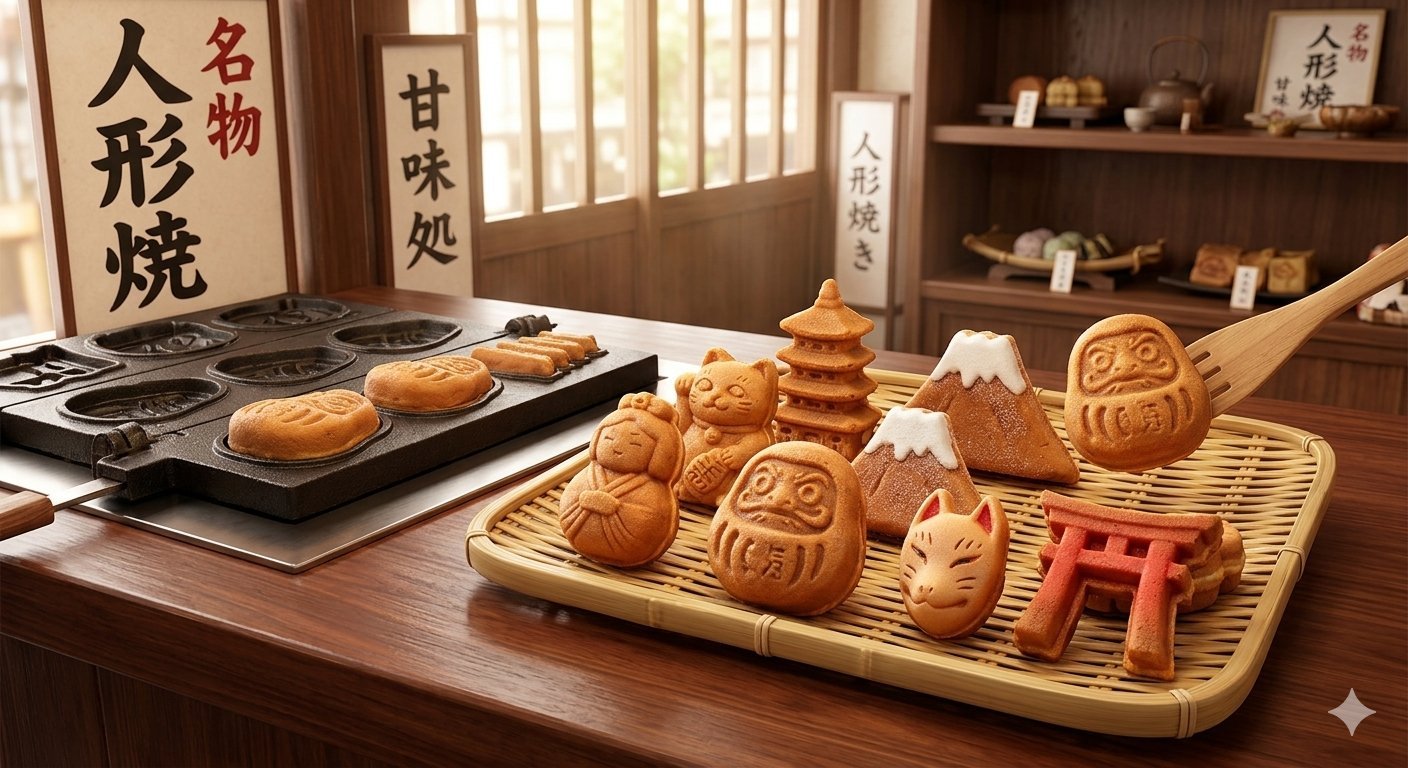 Ningyo-yaki and melonpan sweets near Senso-ji Asakusa Tokyo