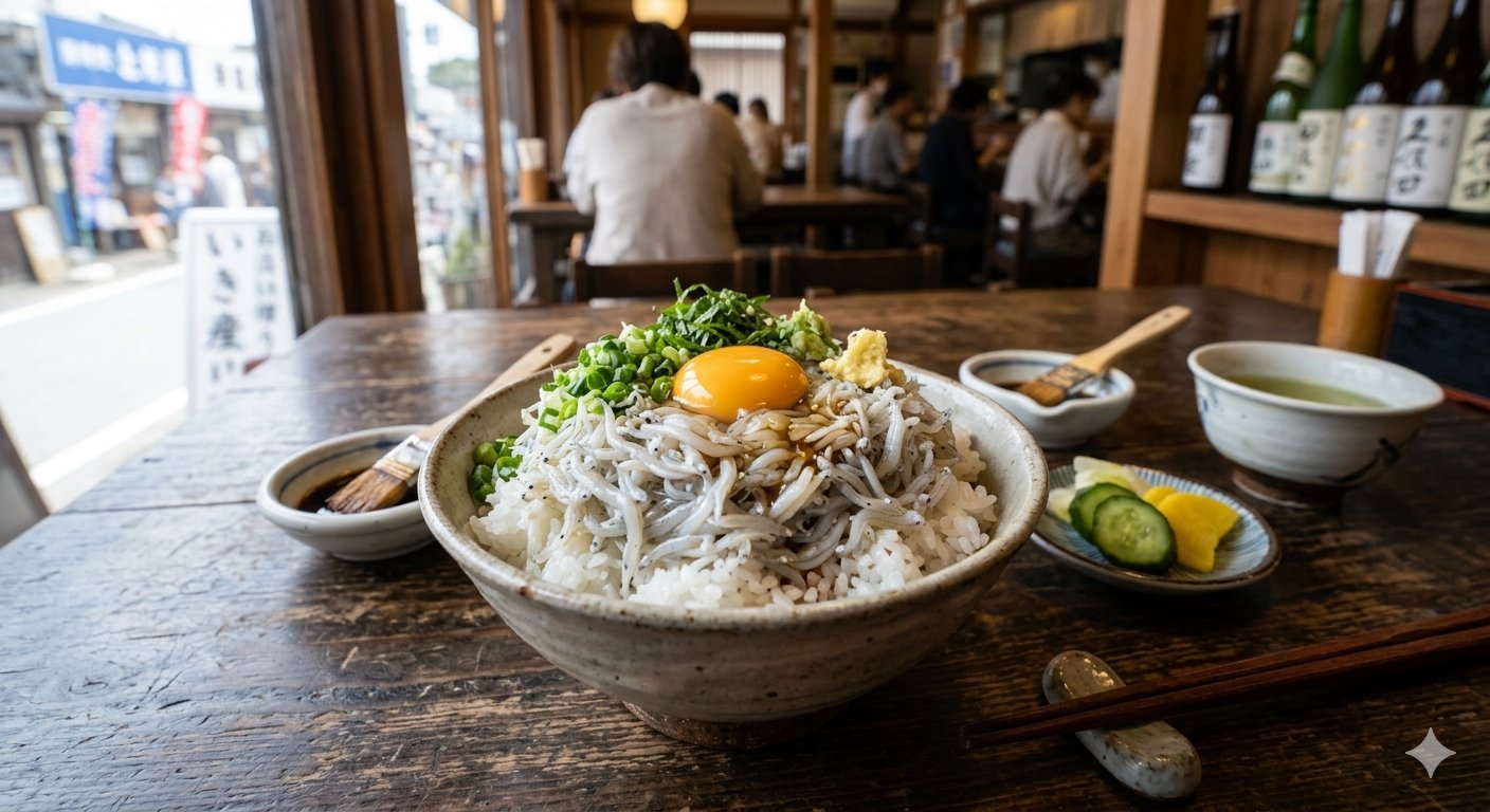Shirasu whitebait rice bowl near Tsurugaoka Hachimangu Kamakura