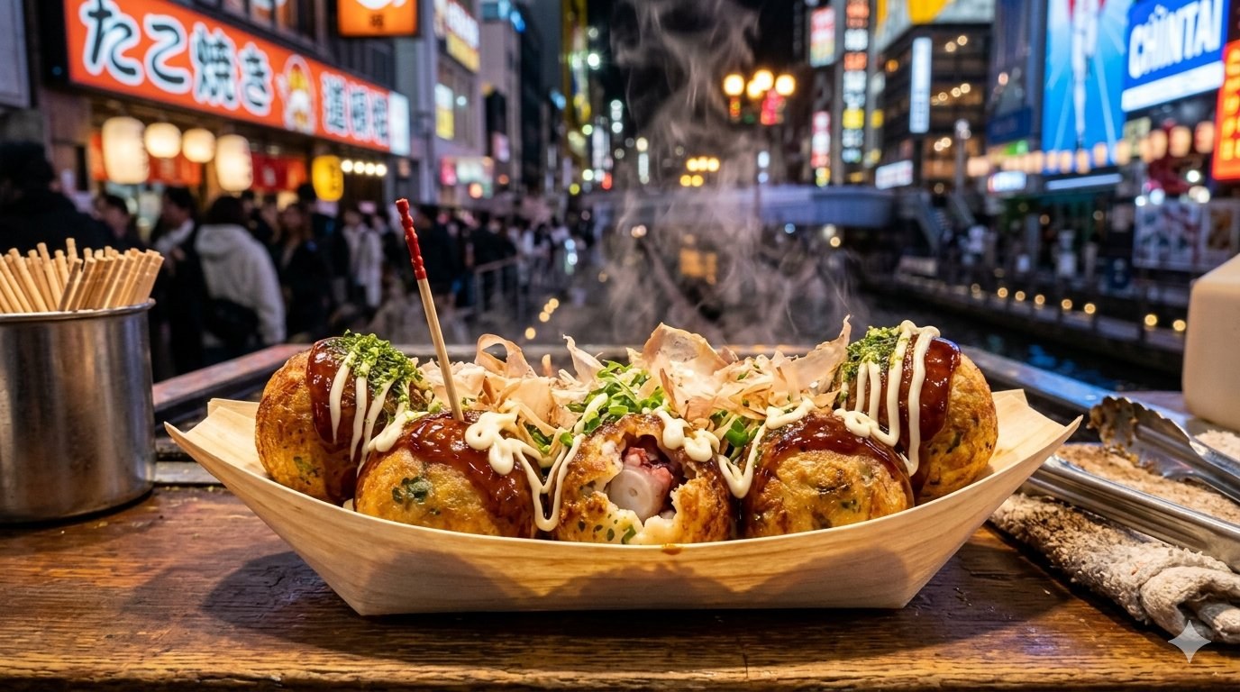 Takoyaki — Osaka's golden octopus balls cooked in cast-iron molds