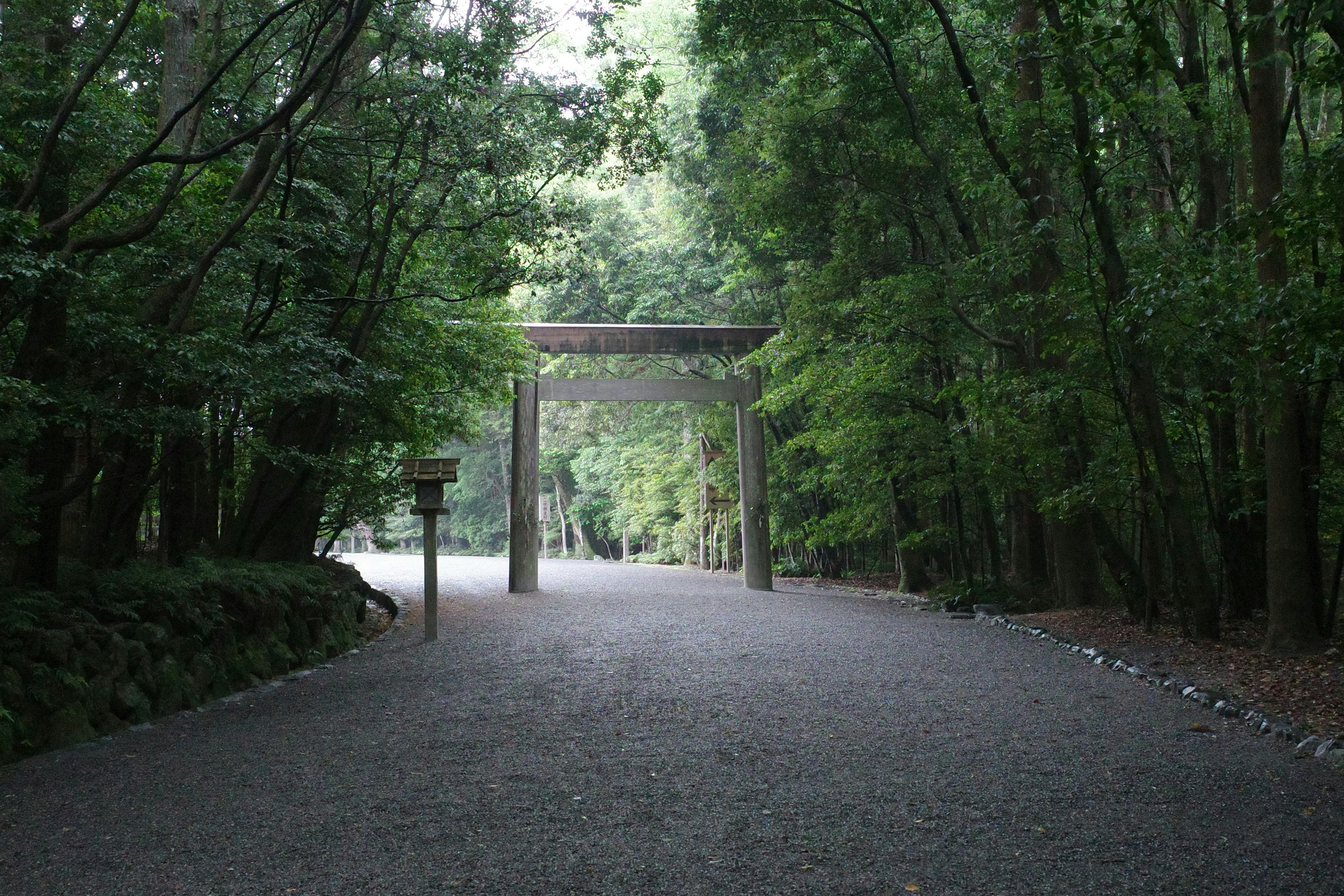 Ise Grand Shrine — Uji Bridge and torii over the Isuzu River in the sacred cryptomeria forest