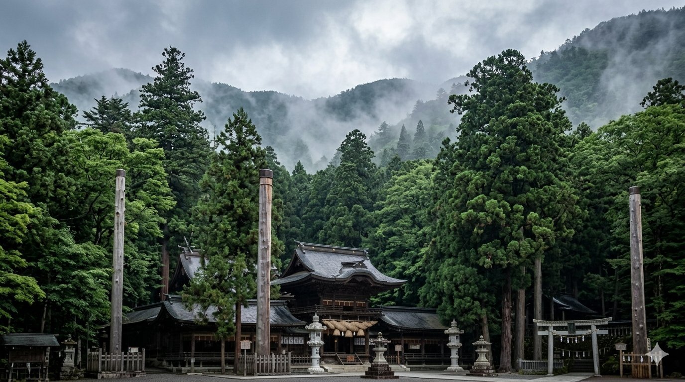 Suwa Taisha shrine complex at Lake Suwa, Nagano Japan